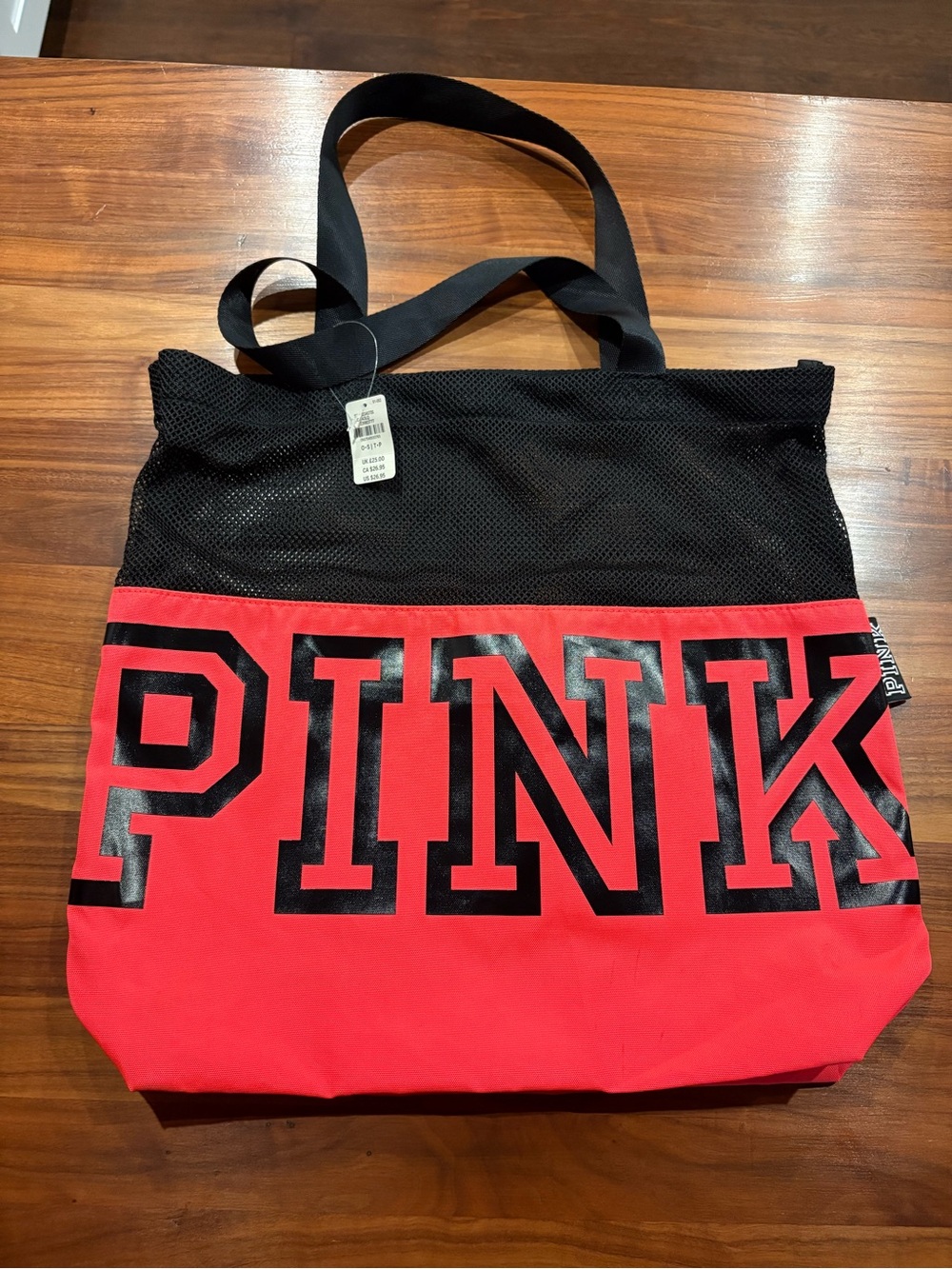 PINK Victoria's Secret Black and Pink Mesh Tote NWT